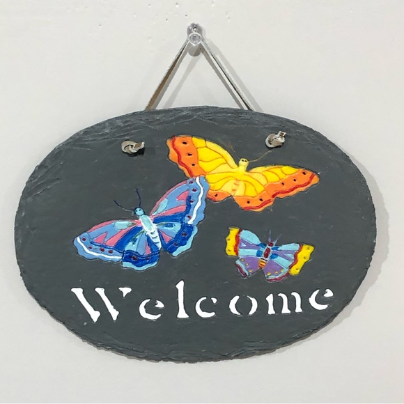 NWOT Slate Butterfly Welcome Sign - Picture 1 of 8